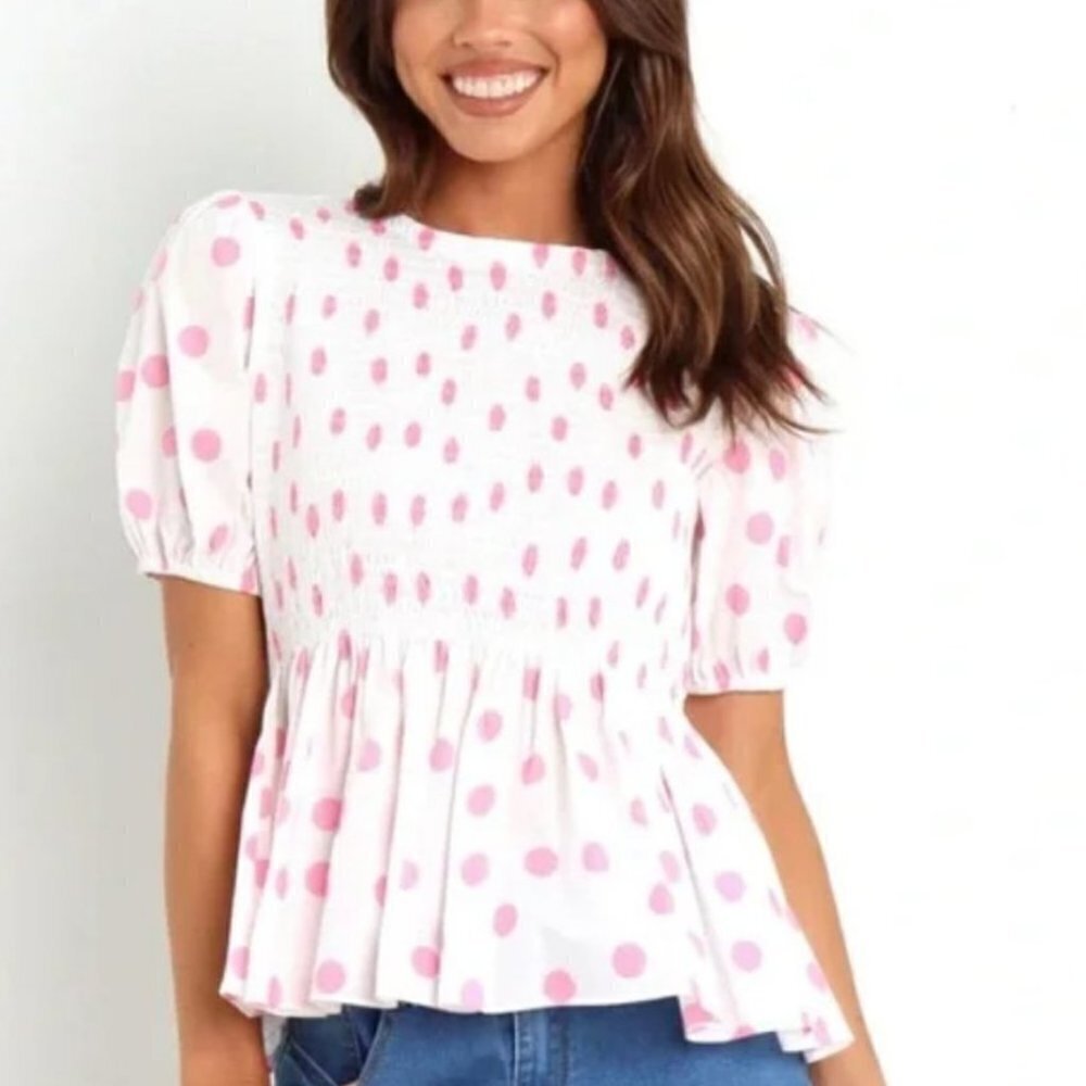 Petal & Pup Cotton Polka Dot White and Pink Top Gasal size 0 NWT